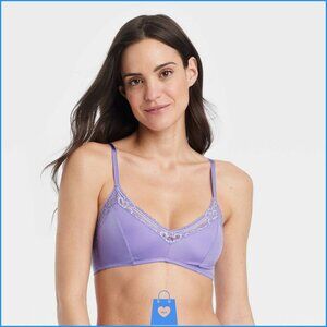 Medium - Womens Lace Trim Lingerie Bralette - Auden - Purple